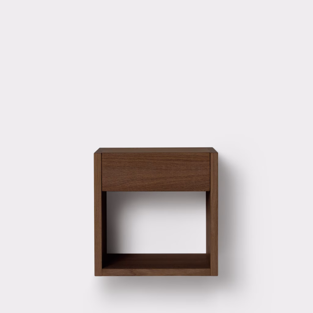Norrgavel bedside table (Kub med låda – Ek Brunolja)